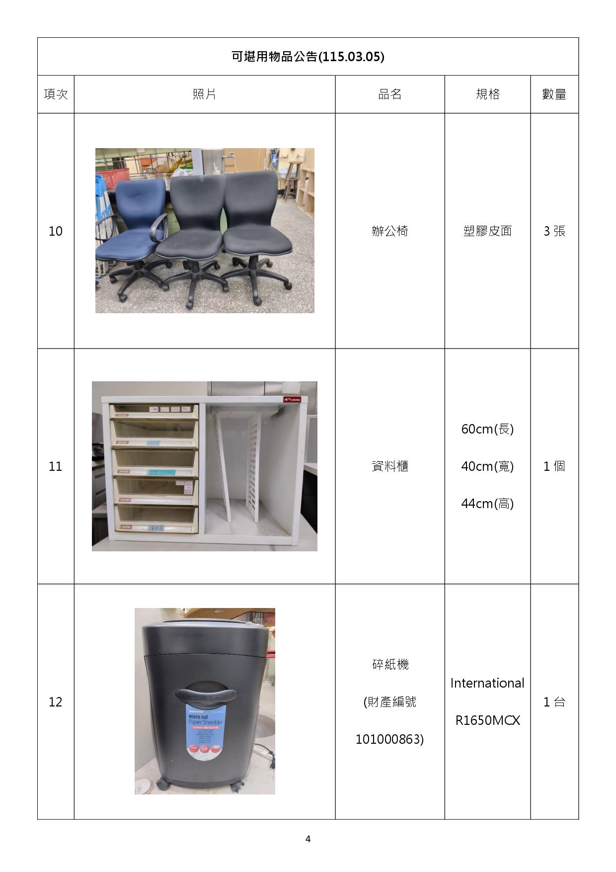 報廢財產招標清冊及照片