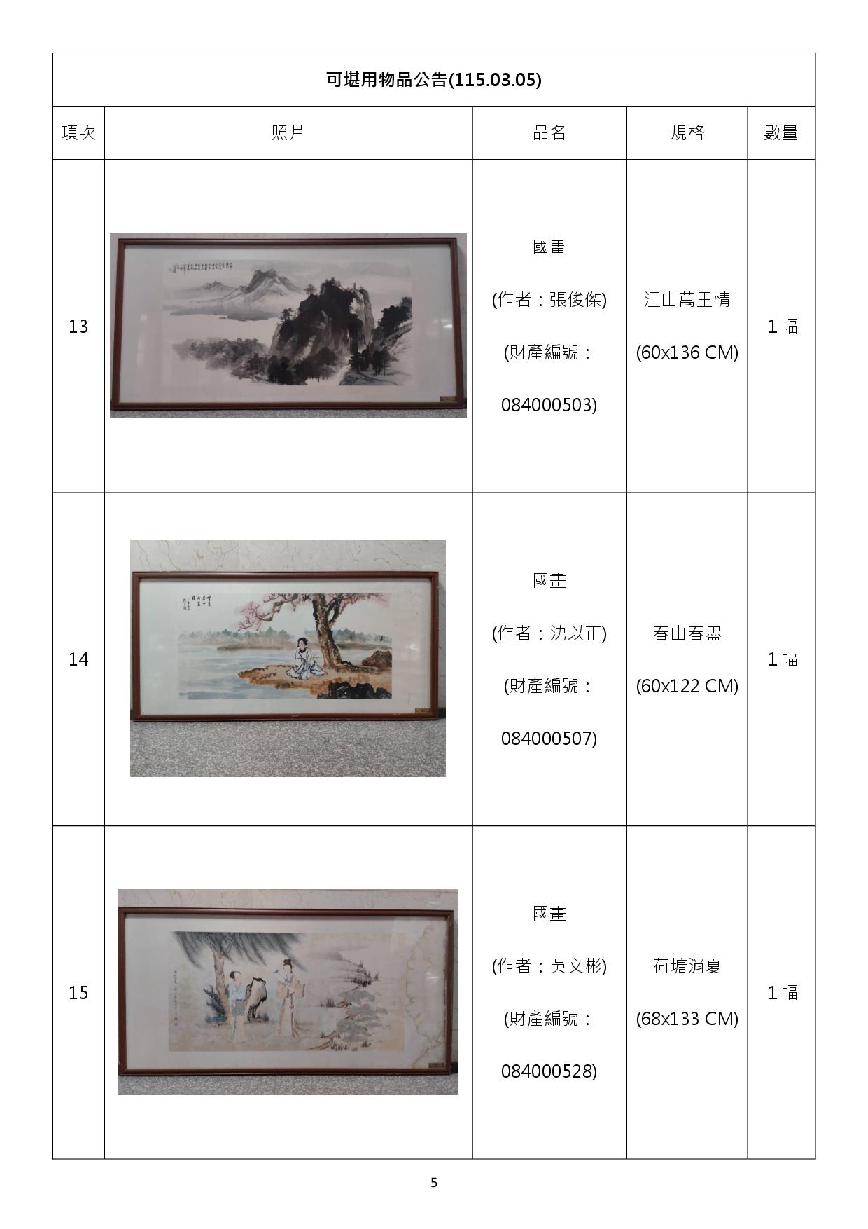 報廢財產招標清冊及照片