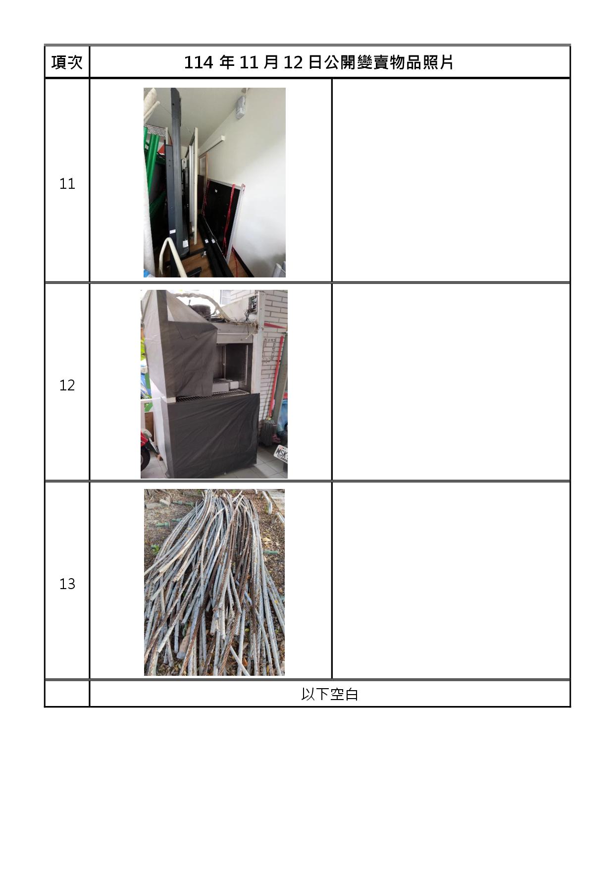報廢財產招標清冊及照片
